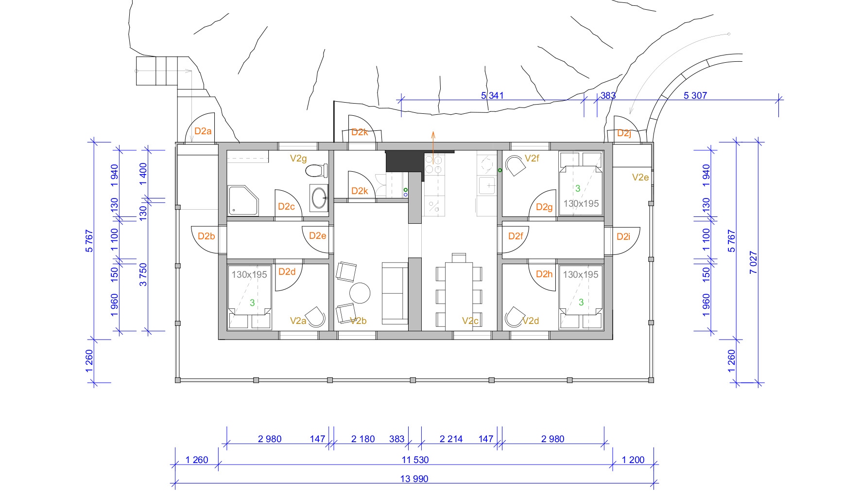 Gjestehuset plantegning 2. etasje. Tegning: Atle J. Goutbeek