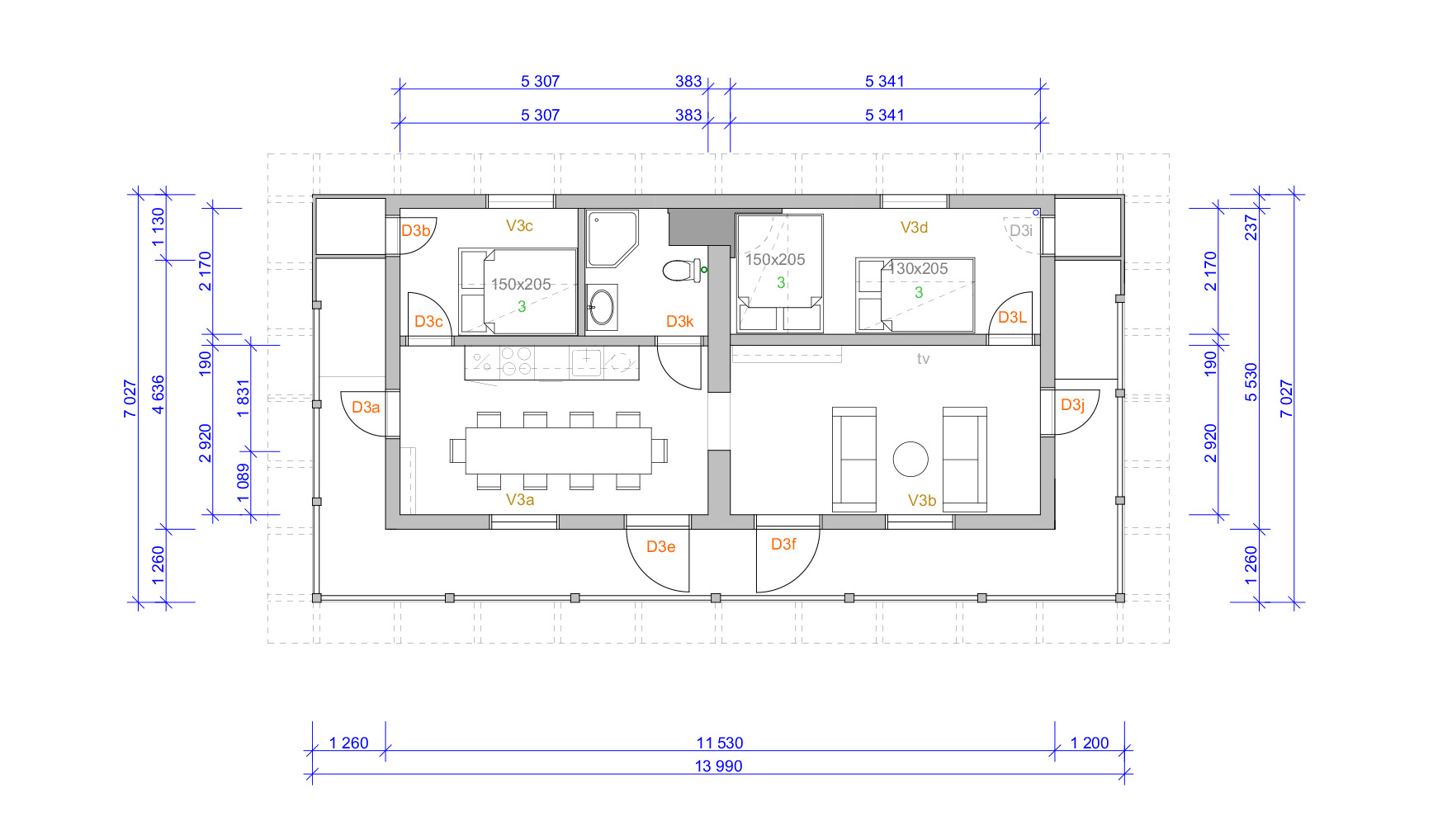 Gjestehuset plantegning 3. etasje. Tegning: Atle J. Goutbeek