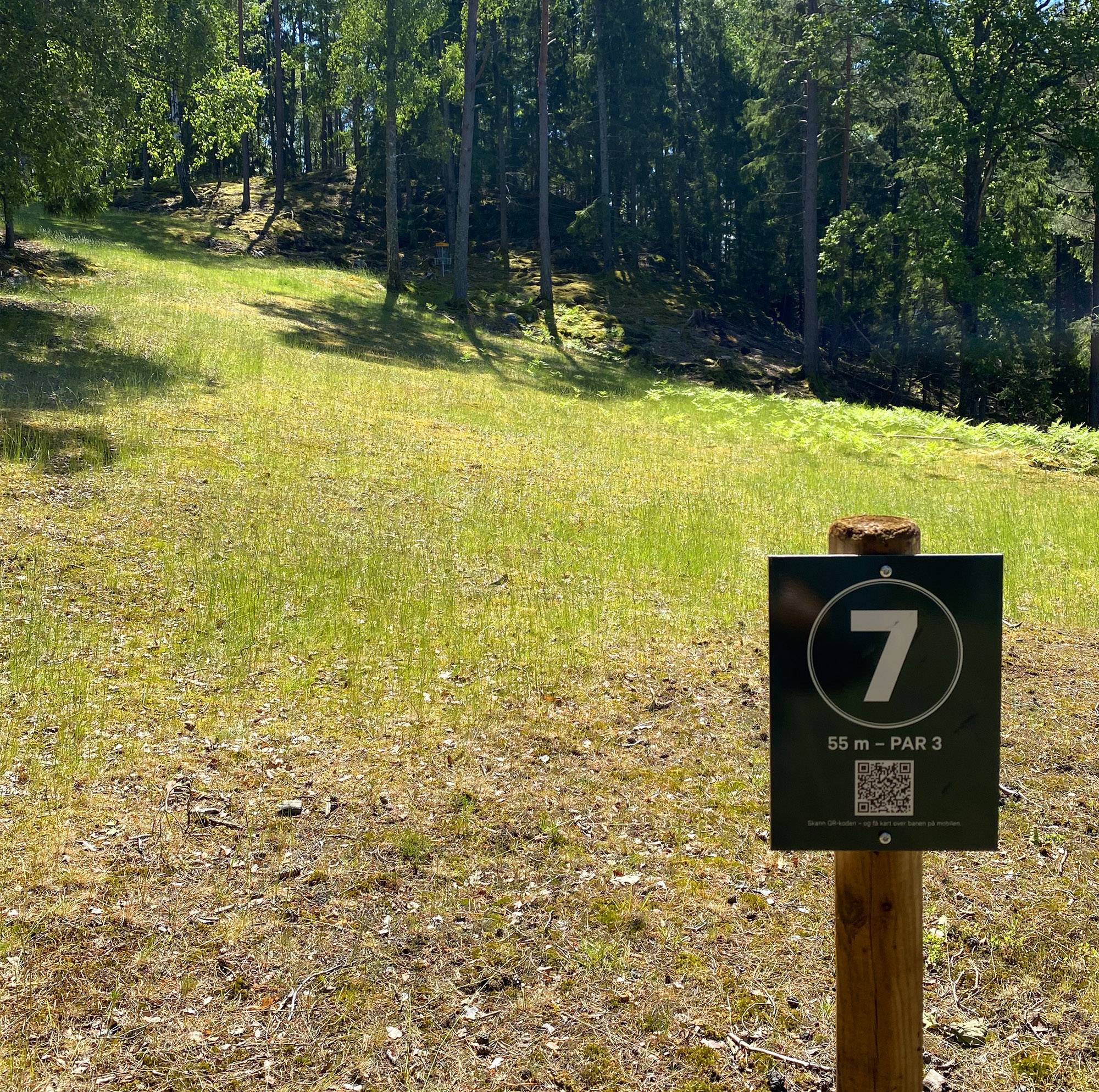 Frisbee-golf. Skilt for utkaststed hull/tee 7